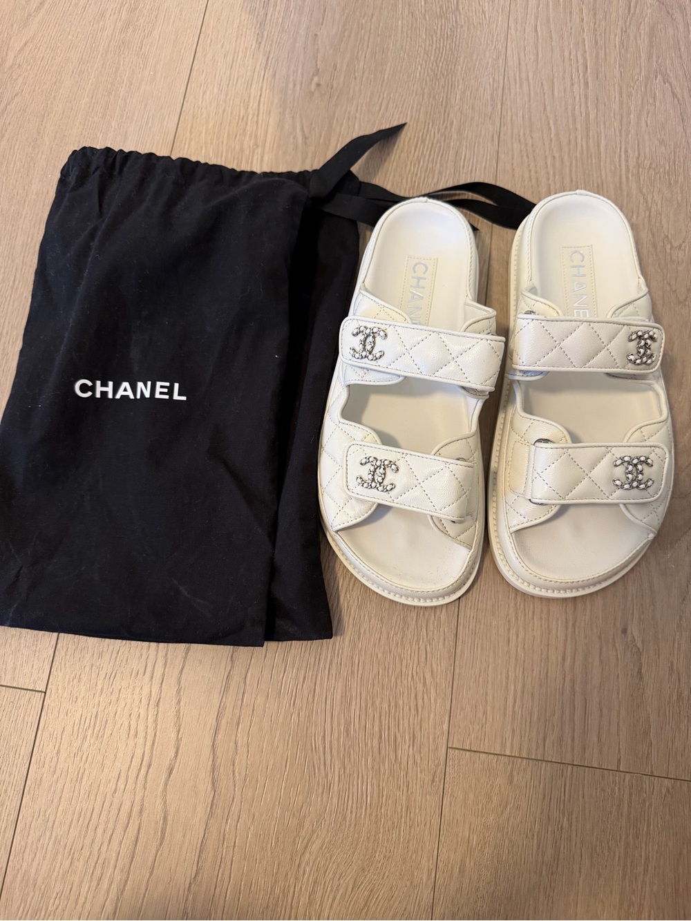 CHANEL White Quilted Dad Sandals